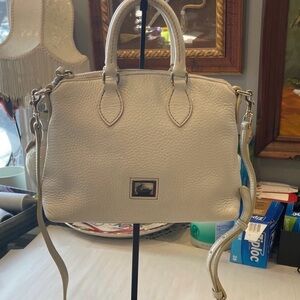 Dooney & Bourke Pebble Grain Leather Satchel in White Crossbody Top Handle Bag